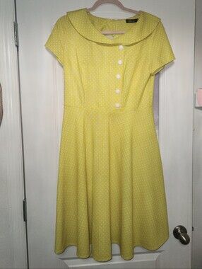 Vintage-Inspired Yellow Polka Dot Fit & Flare Dress
